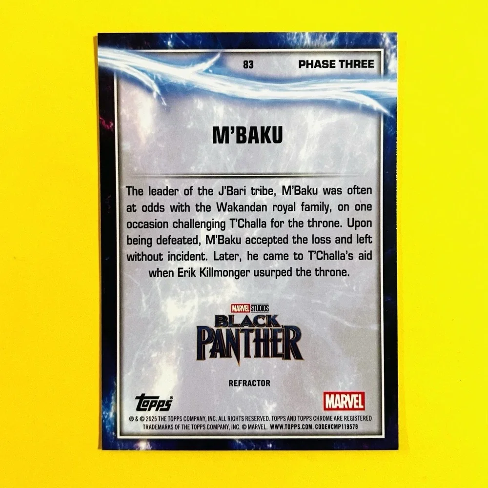 2025 Topps Chrome Marvel Studios M'Baku #83 Refractor Phase Three‎ Black Panther